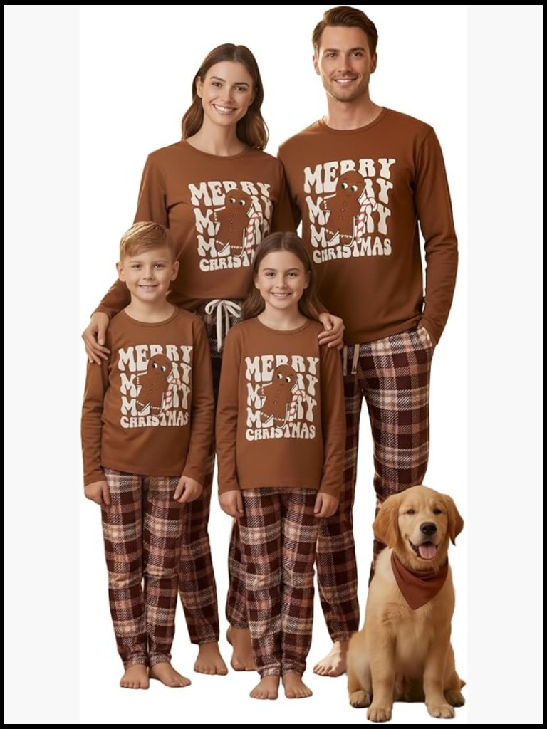 Polyester & Spandex Long Sleeve Sleep Set With Gingerbread Man Print